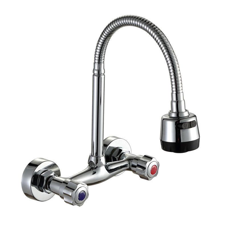 Contemporary Two Handles Kitchen Faucet Pull-down Metal Wall-mounted Faucet