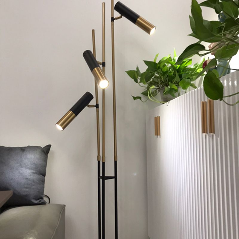 Postmodern 3 Lights Floor Lamp Gold and Black Tubular Spotlight with Metal Shade