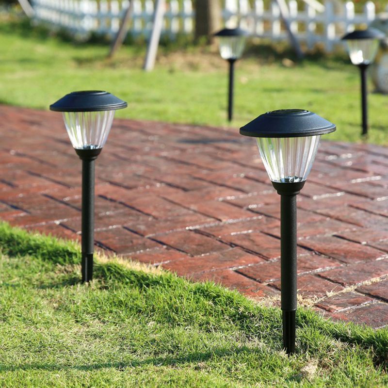 Conical LED Solar Path Light Simple Style Clear Ribbed Glass Garden Stake Lighting
