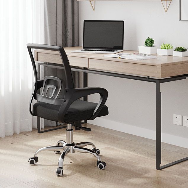 Modern Style Desk Chair Fixed Arms Mid Back Ergonomic Task Chair with Wheels