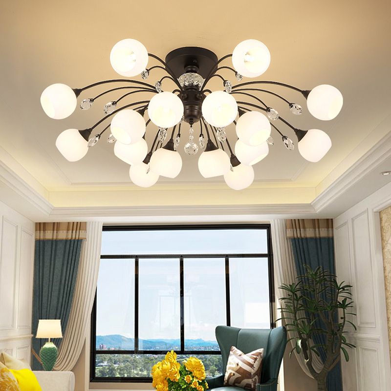 Glass Black Close to Ceiling Lighting Round-Shape Traditional Ceiling Mounted Fixture