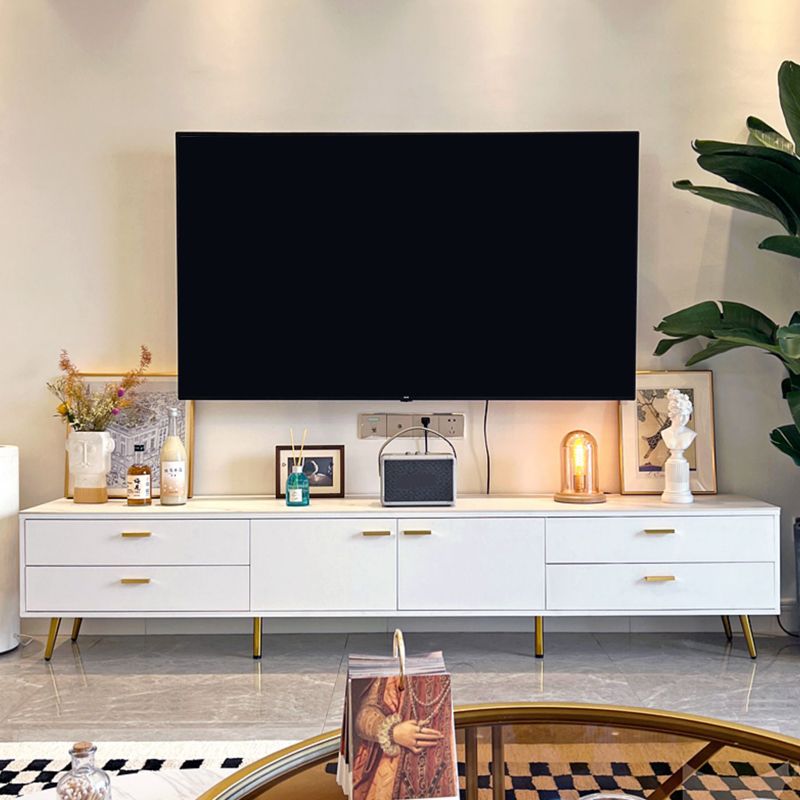 Glam Stone TV Media Console White TV Stand with 4 Drawers and 2 Doors