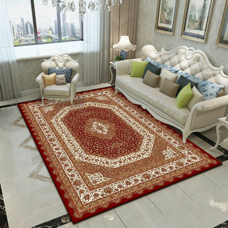 Nostalgia Floral Printed Rug Multi Color Synthetics Indoor Rug Non-Slip Backing Washable Carpet for Parlor