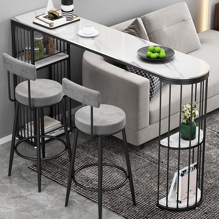 Contemporary Bar Table Stone Top Bistro Table with Storage Shelf