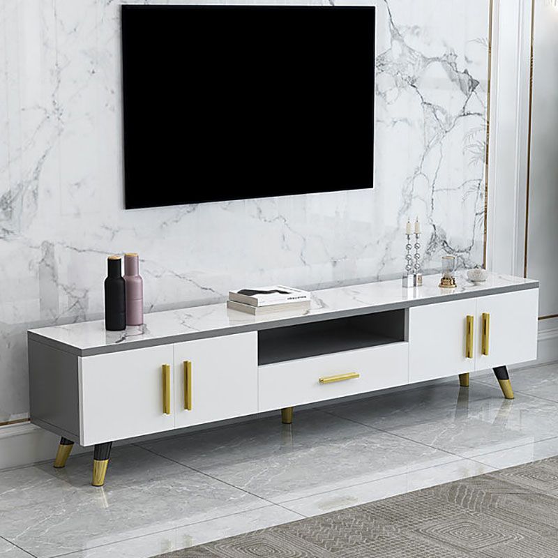 Open Storage 18" H TV Stand , Faux Wood TV Stand Console in Grey / White