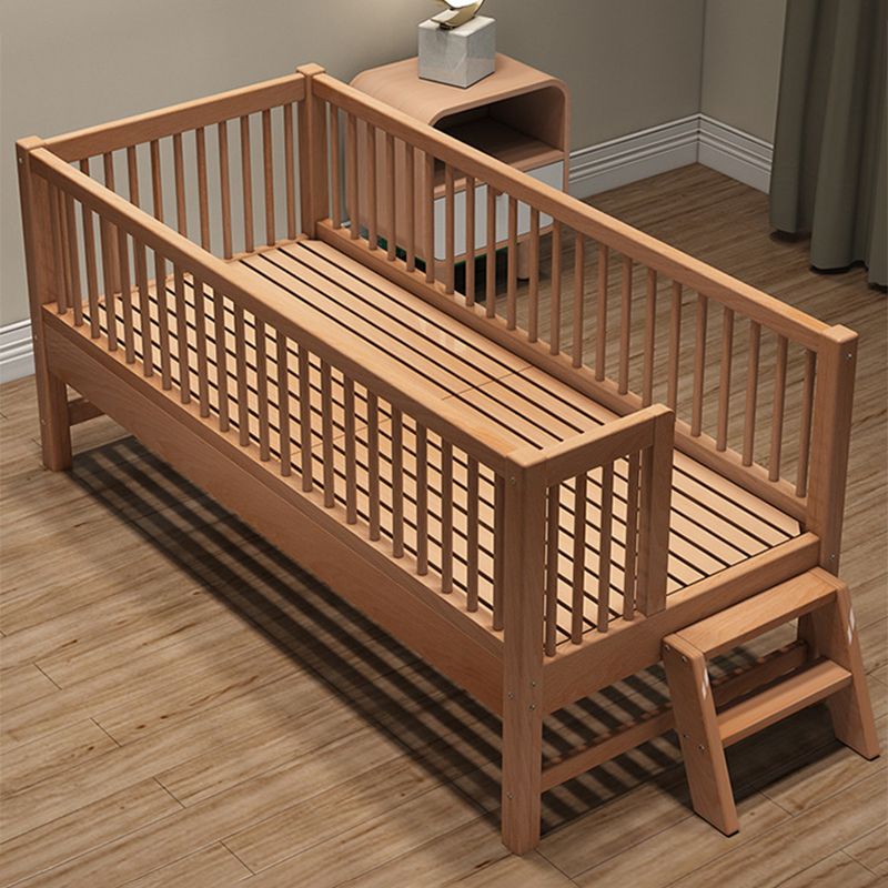 Modern Baby Crib Washed Natural Beech with Guardrail Nursery Bed