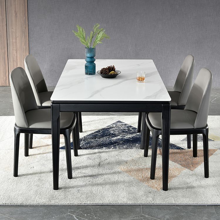 Rectangle Retro Modern Dining Table 4 Legs White Fixed Table of Sintered Stone