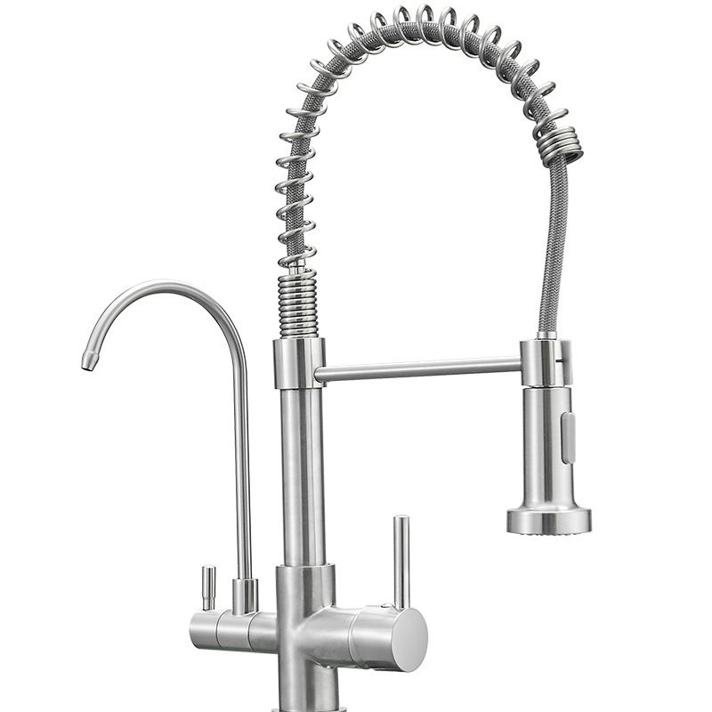 Modern Spring Spout Kitchen Faucet 2-Handle Bar Faucet with 2-Dispenser