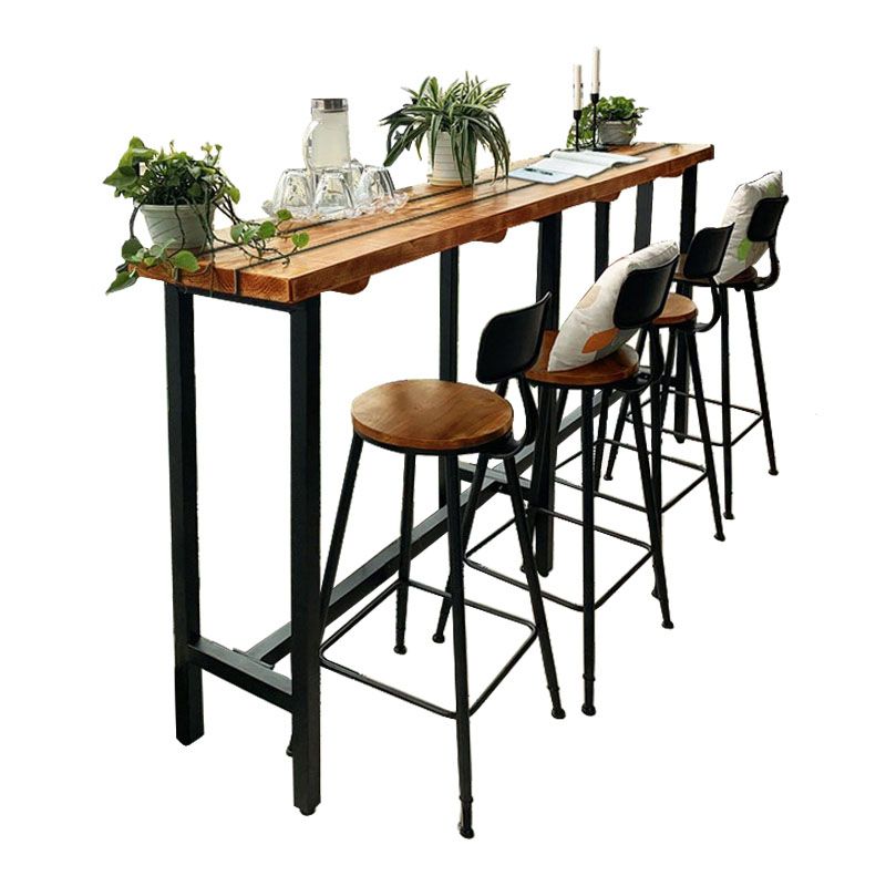 Solid Wood Top Rectangular Bar Table Industrial Pub Table with Trestle Base