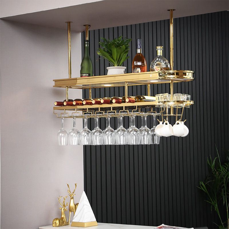 Hanging Wine Rack Holder Modern Stainless Steel Wine Rack in Gold