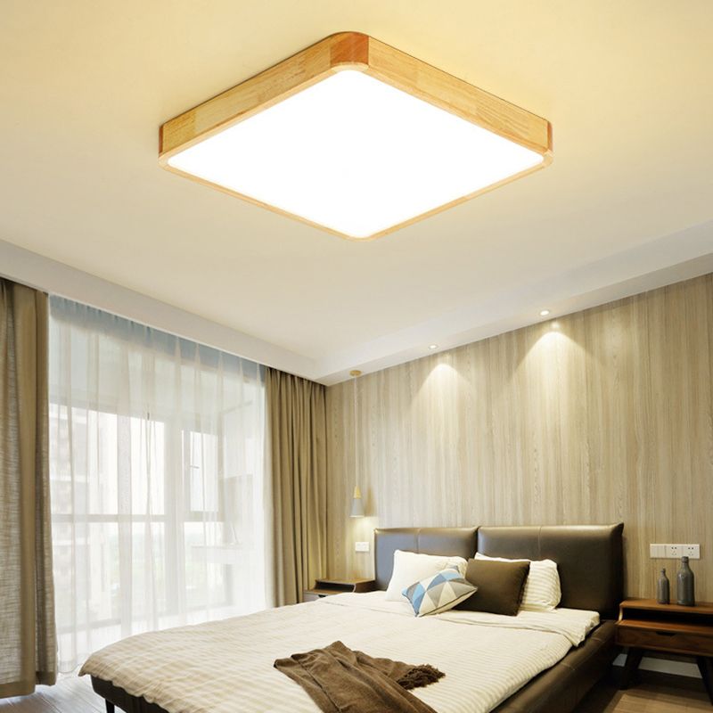 Modern Wood LED Flush Mount Geometric Shape Ceiling Light with Acrylic Shade for Study