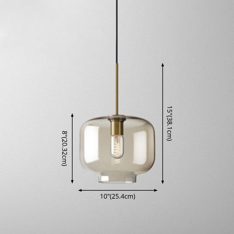 1-Light Pendant Lamp Vintage Cafe Hanging Light with Geometric Glass Shade in Brass