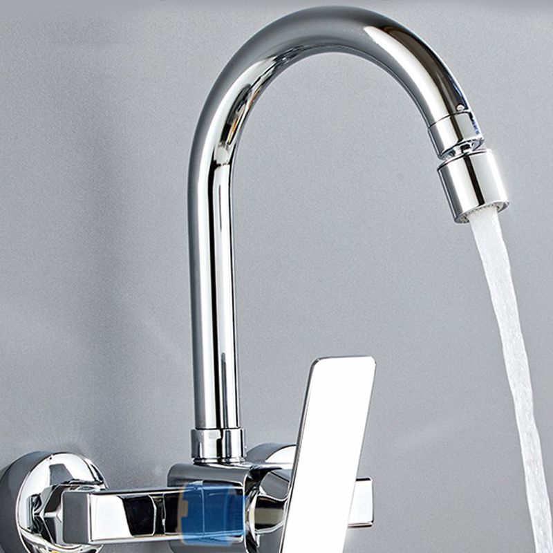 Modern Wall Mounted Single Handle Kitchen Faucet Metal Faucet in Chrome