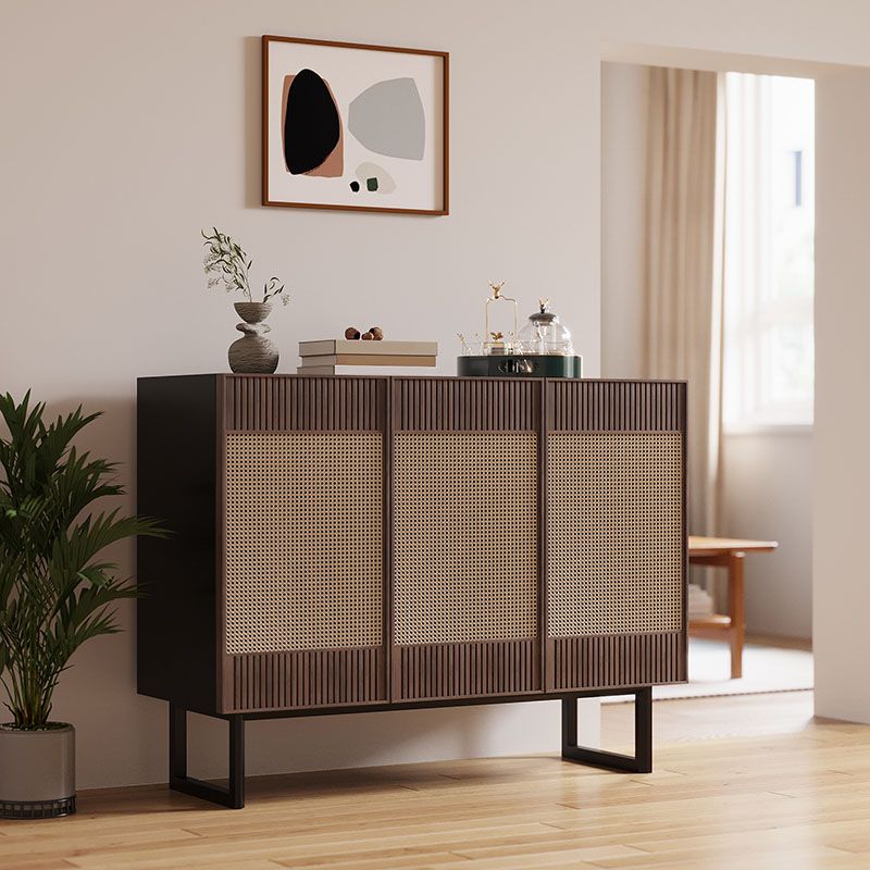 Modern Style Wicker Doors Sideboard Solid Wood Buffet Table for Dining Room