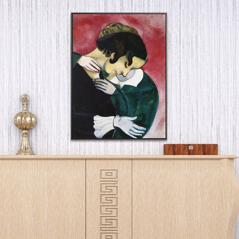 Vintage Lovers in Pink Painting Black Marc Chagall Wall Art Decor for Sitting Room