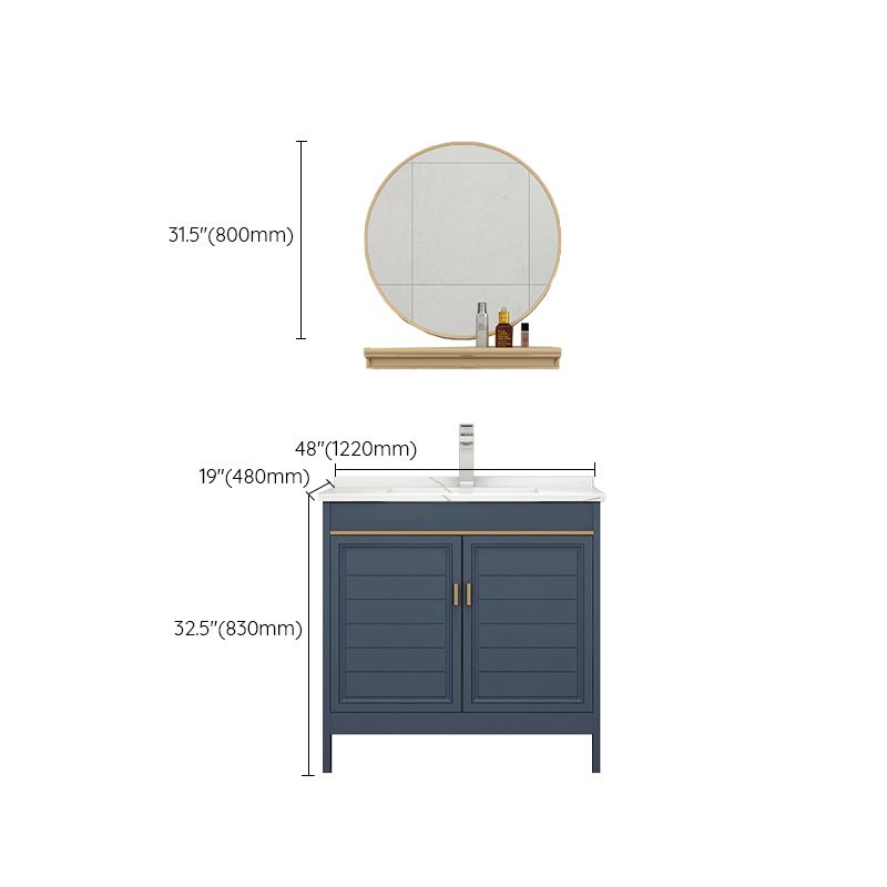 Blue Bath Vanity Single Sink Freestanding Metal Frame Mirror Vanity with Soft Close Doors