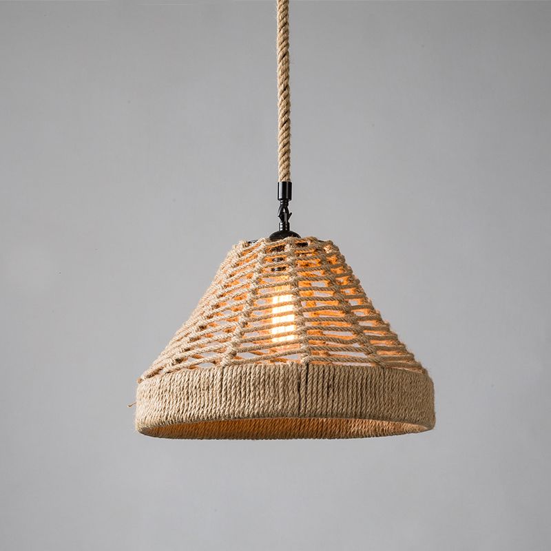 Industrial Style Shaded Pendant Lighting Fixture Rope Pendant Light Fixture in Beige