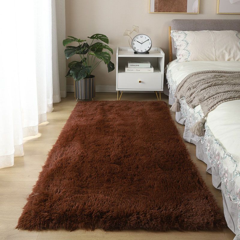 Contemporary Solid Shag Rug Polyester Carpet Non-Slip Backing Indoor Carpet for Adult's Bedroom