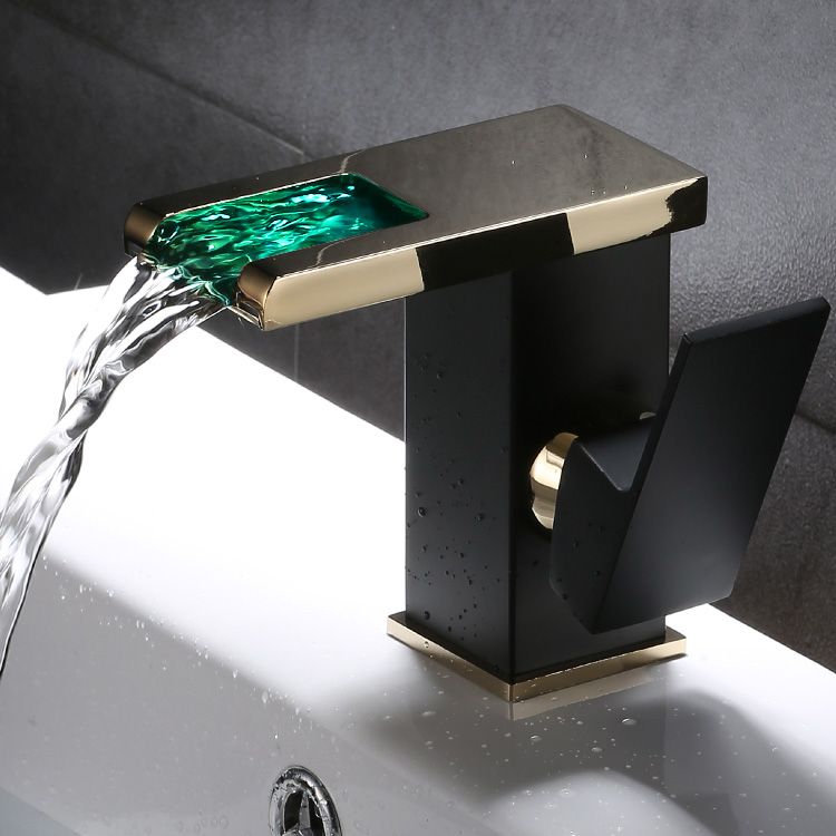 Vanity Sink Faucet Waterfall Spout Single Handle Faucet with LED Light