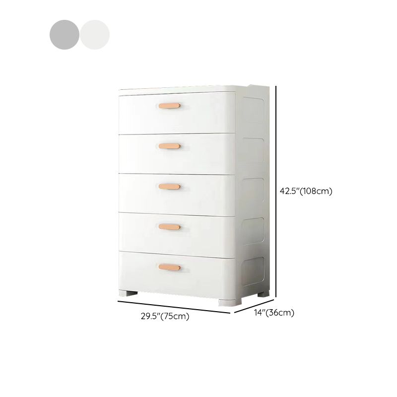 Modernism Vertical Kids Nightstand 5 Drawers Plastic Nursery Dresser for Bedroom