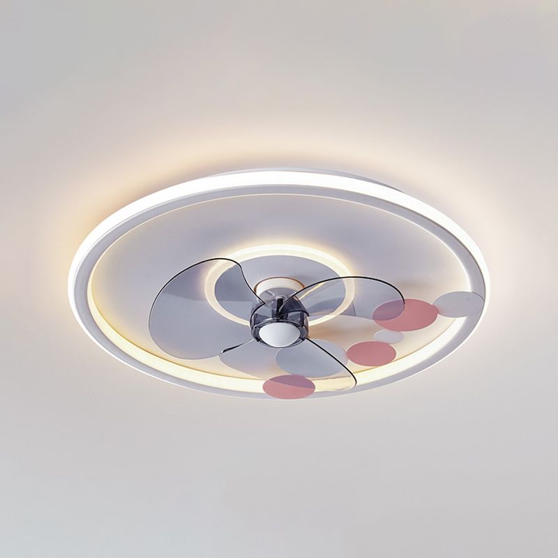 Metal Round Flush Mount Light Modern Colorful LED Fan Light for Bedroom