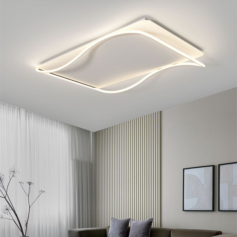 Modern Metal Flush Mount Rectangle Shape Ceiling Light with Silicone Shade for Living Room