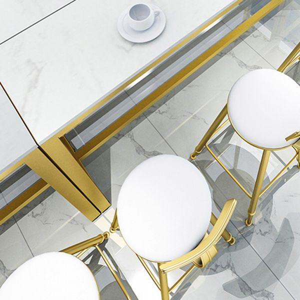 White Glam Style Bar Table in Faux Marble and Metal Milk Tea Shop Bar Table