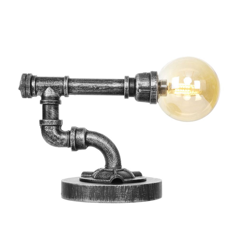 Single Light Globe Shade Reading Lamp Industrial Antique Silver Clear/Amber Glass Task Lighting for Bedroom with Base