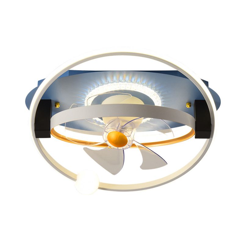 Round Shape Metal Ceiling Fans Kid Style 4 Lights Flush Ceiling Fan