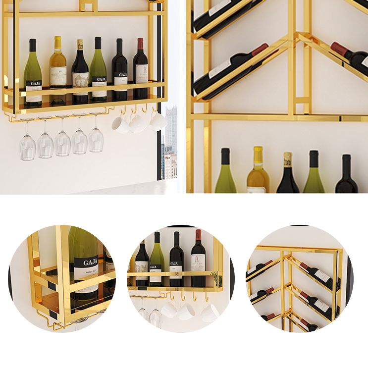 Luxury Style Stainless Steel Wall Mounted Wine Holder Rack in Gold