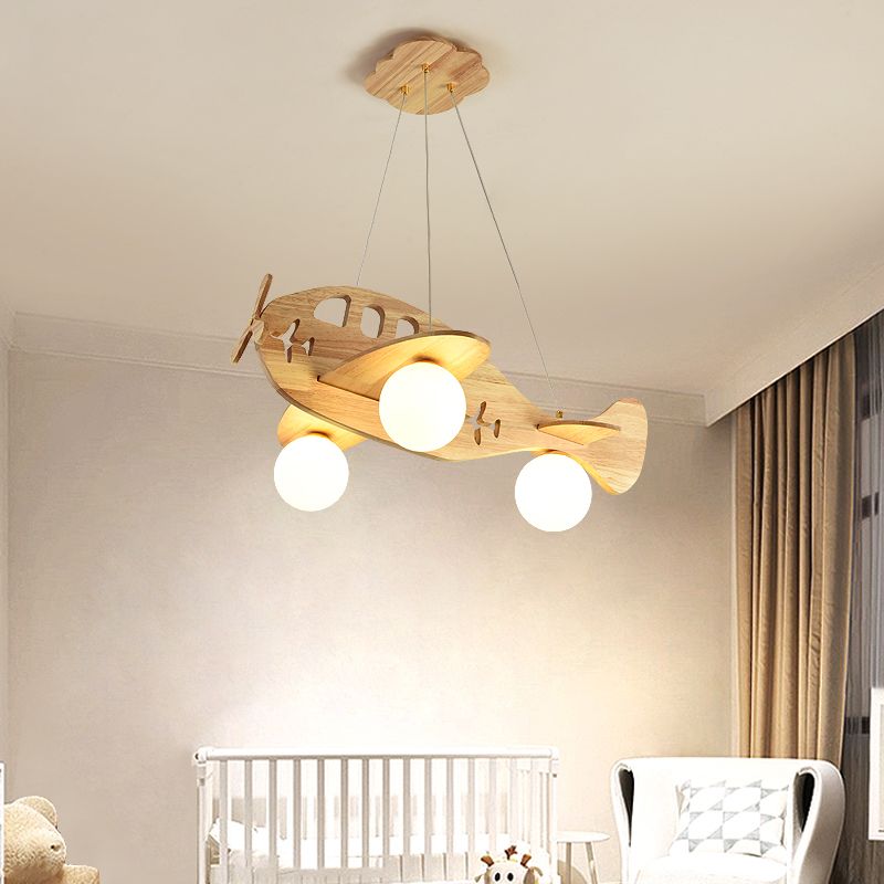 Lustre artistique moderne lustre en bois lampe suspendue intérieure avec nuance en verre blanc