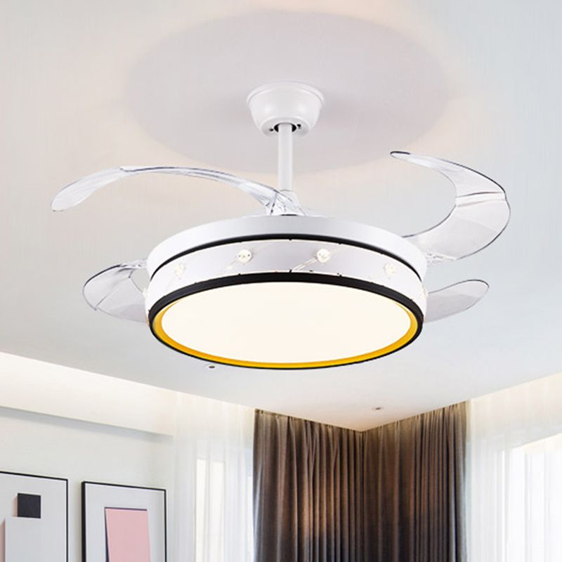 4 Blades Laser-Cut Round Metal Fan Light Simple Living Room 19" Wide LED Semi Flush Mount Lighting in White