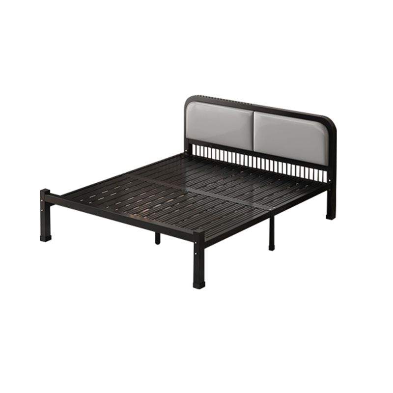 Contemporary Iron Frame Standard Bed with Rectangle Upholstered Headboard