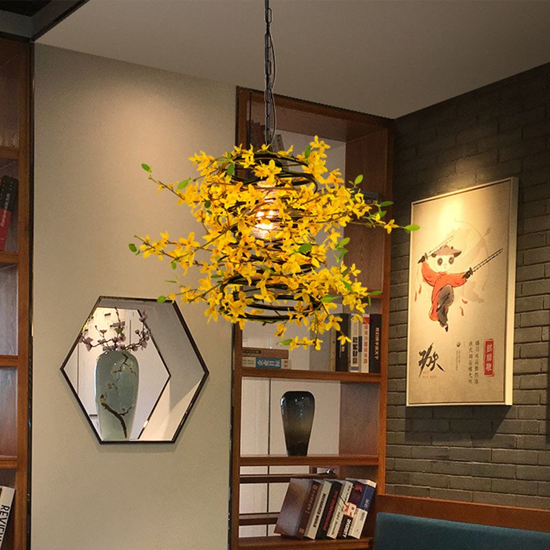 Metal Yellow Drop Lamp Bloom 1 Head LED Industrial Down Lighting Pendant for Restaurant