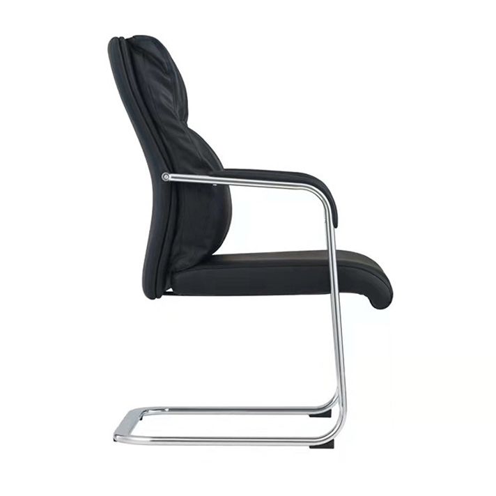 Contemporary Arm Chair Fixed Arms No Wheels Black Leather High Back Chair