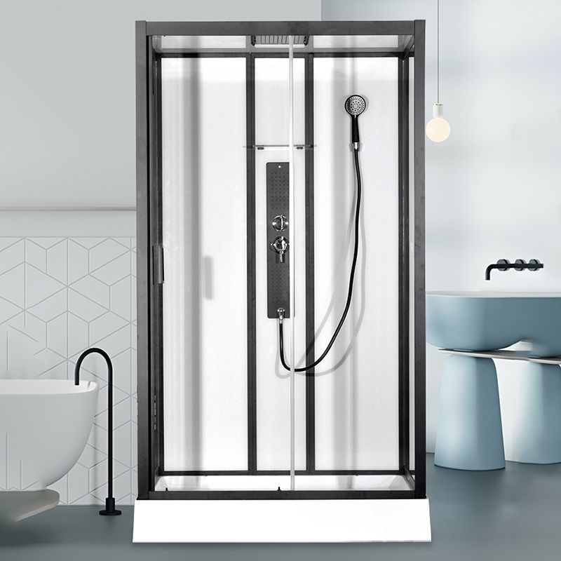 Black Framed Shower Enclosure Single Sliding Square Shower Kit