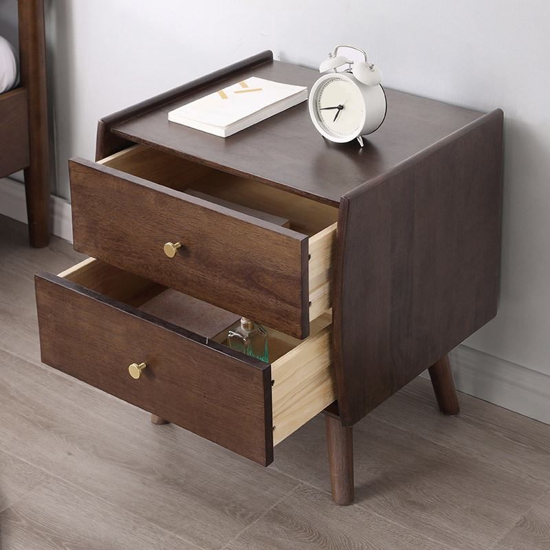 2 Drawers Solid Wood Nightstand Modern Night Table With Legs ,20.9" Tall