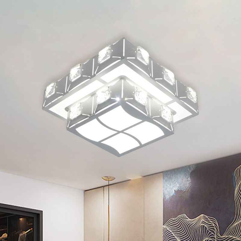 Plafonnier carré blanc à 2 niveaux, luminaire moderne encastré en cristal pour couloir, luminaire LED encastré