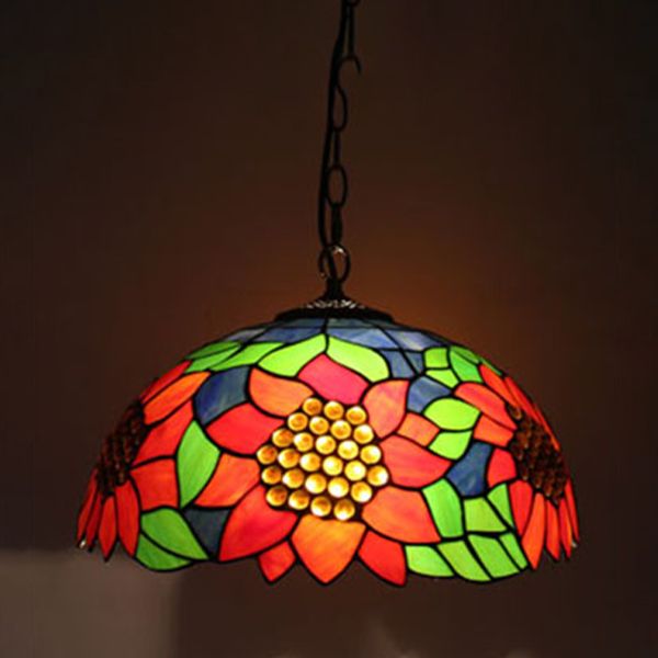 Stained Glass Butterfly Pendant Lamp 5 Lights Tiffany Style Chandelier for Restaurant