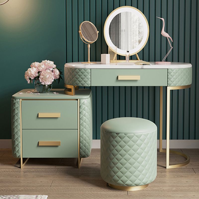 Vanity Mirrored Metal Makeup Dressing Table Stool Set in Green