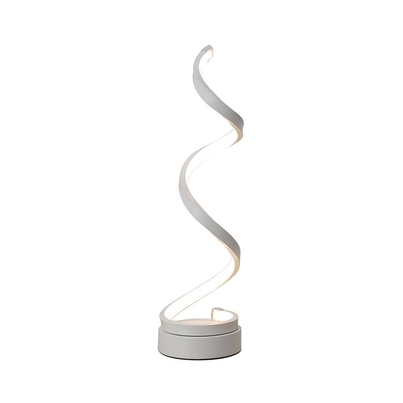 Spiral Ribbon Metal Table Lamp Simplicity Black/White/Gold LED Task Lighting with Circle Pedestal in Warm/White Light