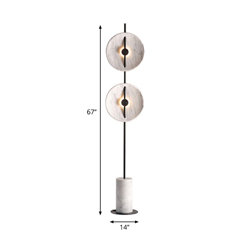 White Finish Flat Saucer Floor Lamp Modernism 2-Light Marble Standing Floor Light for Bedside