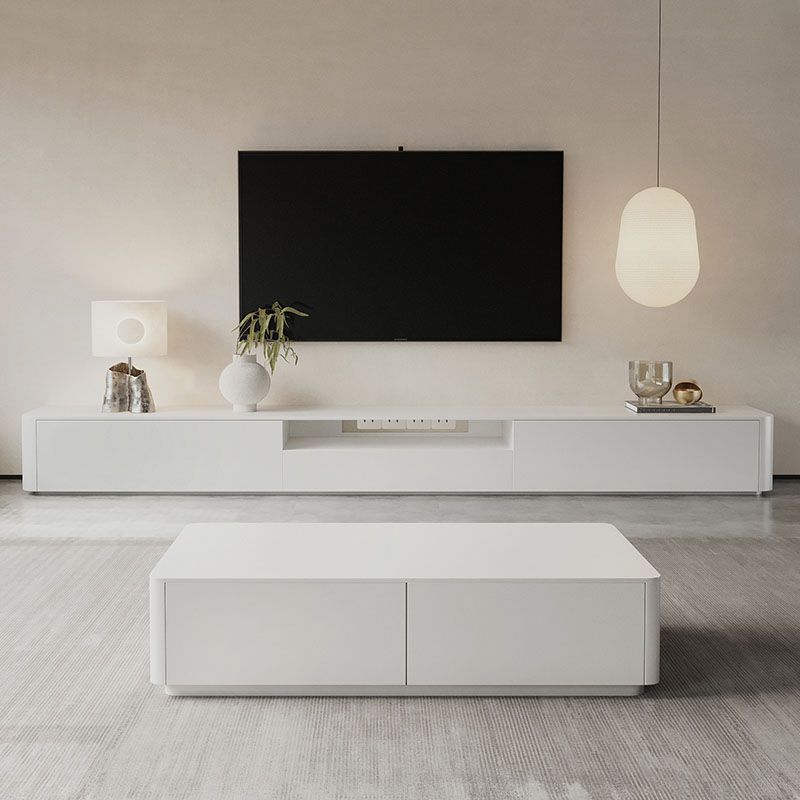 Contemporary Wood TV Stand 3 Drawers and Open Shelf TV Cabinet in White