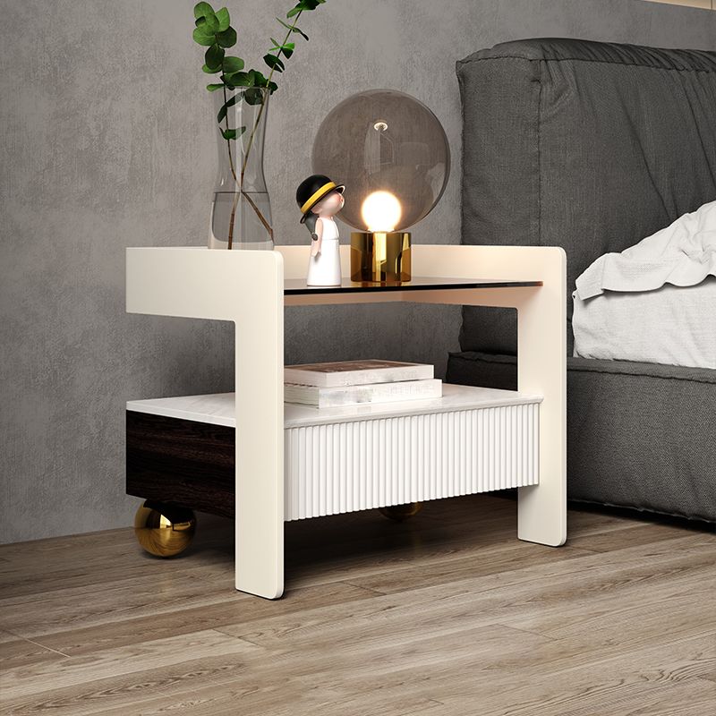 Accent Table Nightstand with Drawer and Shelf 19" Tall Wood Nightstand