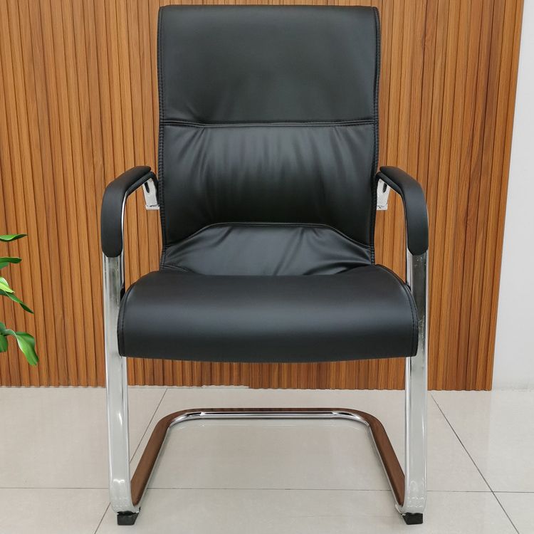 Contemporary Arm Chair Fixed Arms Black Faux Leather Office Chair