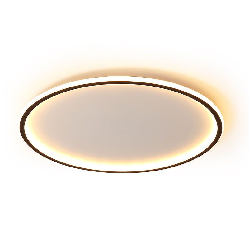 Circle Ceiling Light Modern Aluminum Flush Mount Light for Living Room in Black