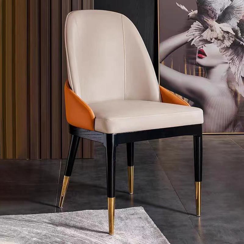 Glam Dining Side Chair Leather Dining Chair with Solid Wood Legs