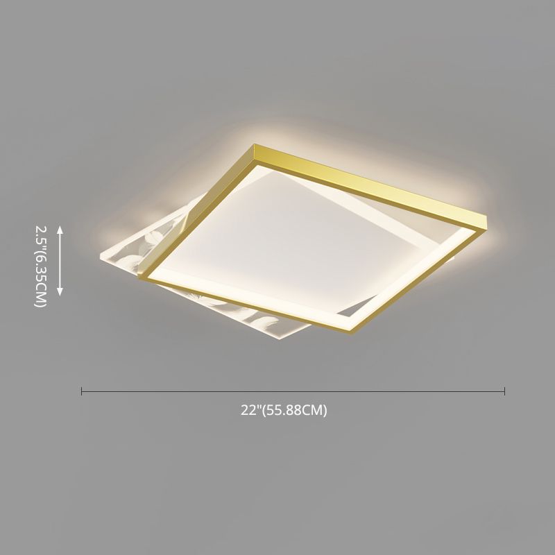 Acrylic Gold Feather LED Ceiling Light in Modern Concise Style Oblong Metal Flush Mount for Interior Spaces