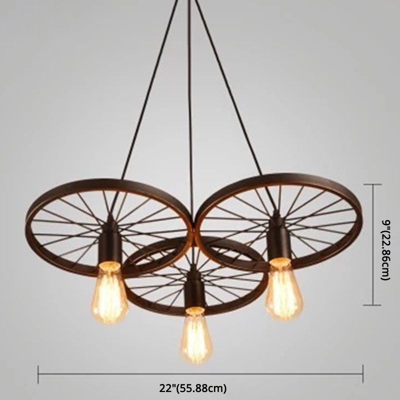 Metal Hanging Pendant Light Vintage Style Black Wagon Wheel Coffee Shop Suspension Lamp