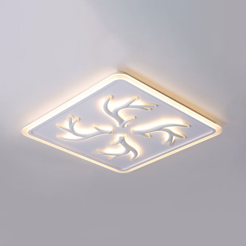 Contemporary Square Flush Mount Acrylic LED Living Room Flush Ceiling Light Fixture in White